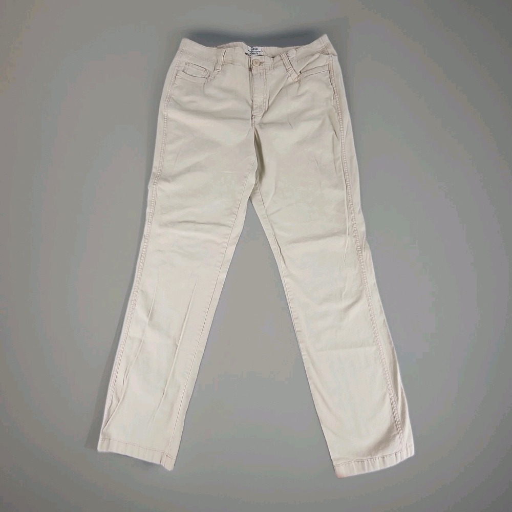 LL Bean Favorite Fit Chino Pants Womens 10 MT Tan Straight Leg Stretch Cotton